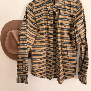 L.L. Bean Men's Striped Casual Button Down Shirt - Brown and Blue